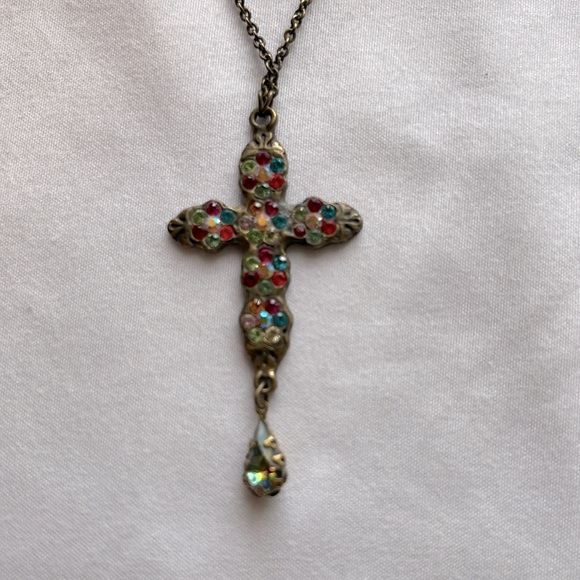 Stunning Michal Negrin Cross Necklace with Multicolored Crystals - Picture 2 of 11